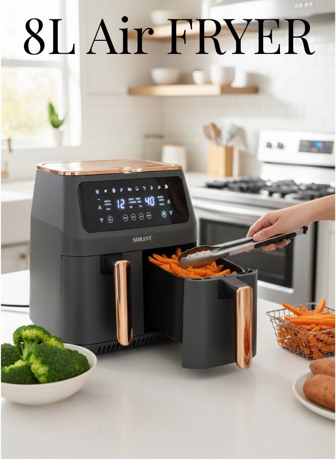 sokany Air Fryer Electric 8 Liters Hot Oven Cooker LCD Digital Touch Screen 2800W - Image 1